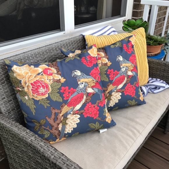 Pottery Barn Other - Pottery Barn Blue Parrot Outdoor Pillows, Set/2